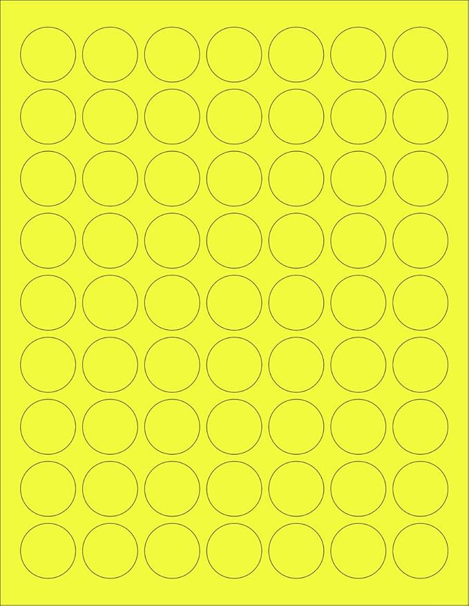 NextDayLabels - 8-1/2 x 11 Neon Color High Light Fluorescent Labels for Laser & Inkjet Printer (Yellow Fluorescent, 1" Round - 63 per Page - 1575 Labels)
