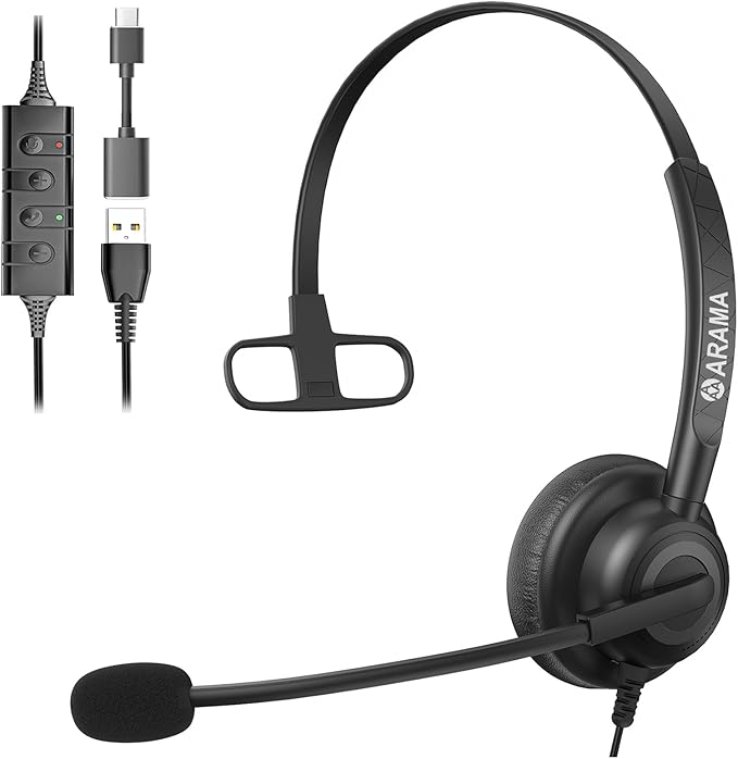 Arama USB Computer Headset with Noise Canceling Mic for Laptop & Home Office Meetings