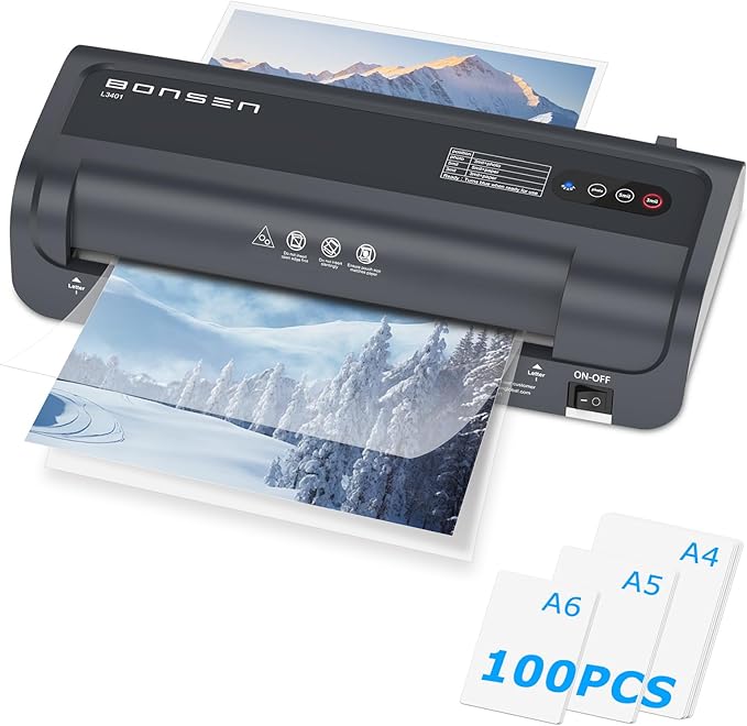 BONSEN A4 Laminator Machine, 9.33-Inch Thermal Laminator with Never Jam Technology, 100 Laminating Sheets, Laminates Photos Cards Documents, 4-in-1 Personal Laminators for Teachers Home Office School