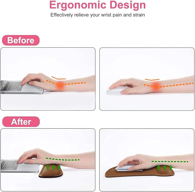 MOSISO Wrist Rest Support for Mouse Pad & Keyboard Set, Ergonomic Mousepad Non-Slip Base Home/Office Pain Relief & Easy Typing Cushion with Neoprene Cloth & Raised Memory Foam, Brown