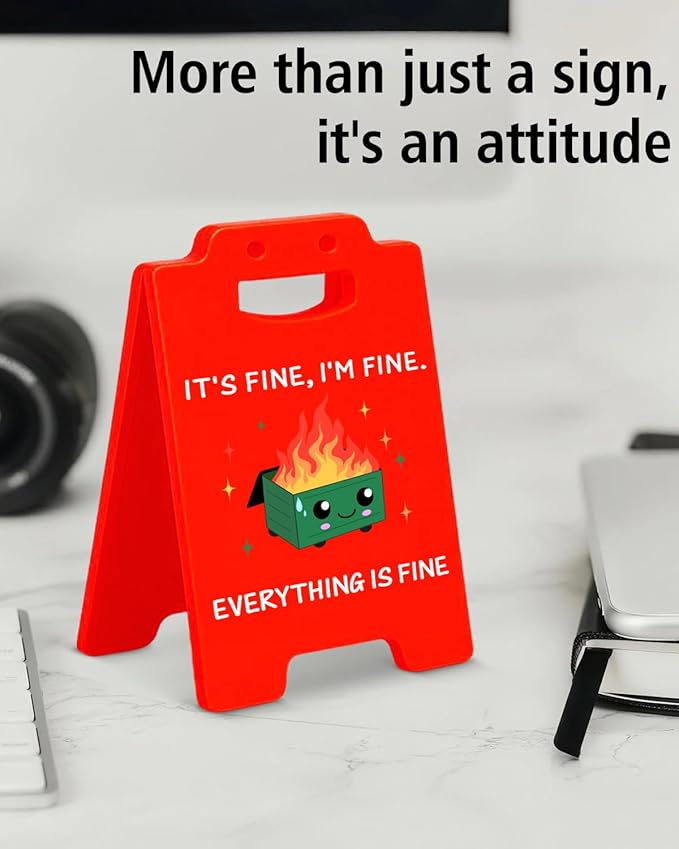Dumpster Fire Desk Accessories Desk Signs - Funny Office Gifts for Coworkers, Cute Dumpster Fire Gifts, I'm Fine Everything is Fine Office Decor for Women Men