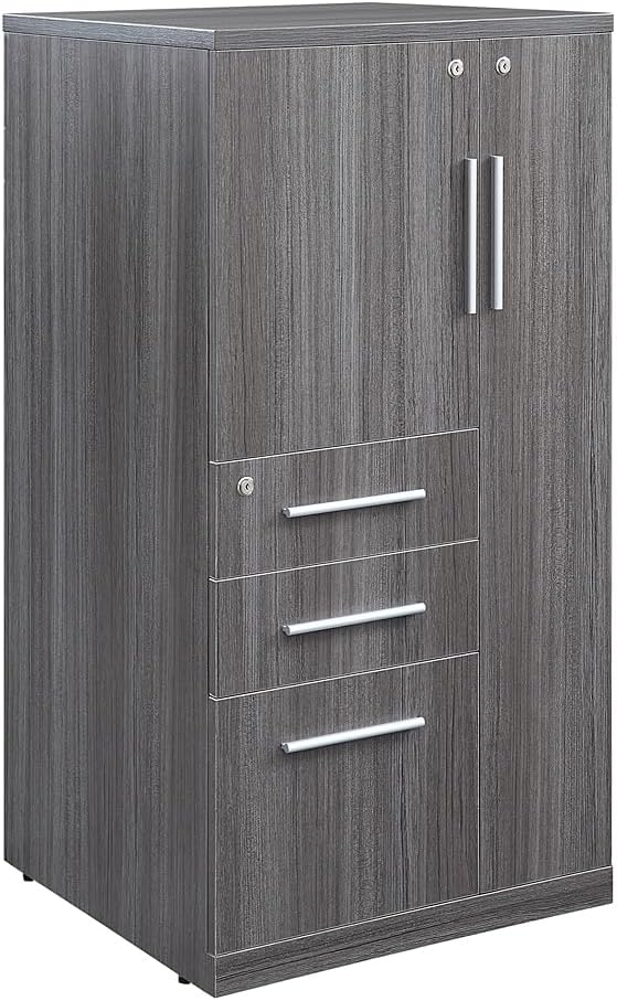 NBF at Work Wardrobe Office Storage Cabinet - 47.64" H Warm Ash Laminate Storage Cabinet with Lockable Door -Display Cabinet with 3 Lockable Drawers (48" H x 24" W x 24" D, Gray)