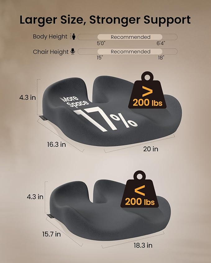 ProtoArc Extra Large Seat Cushions for Office Chairs, Ergonomic Memory Foam Seat Cushion for Home, Extra Cover, Car Seat Cushions for Driving, Pressure Relief Pad for Sciatica - Dark Gray