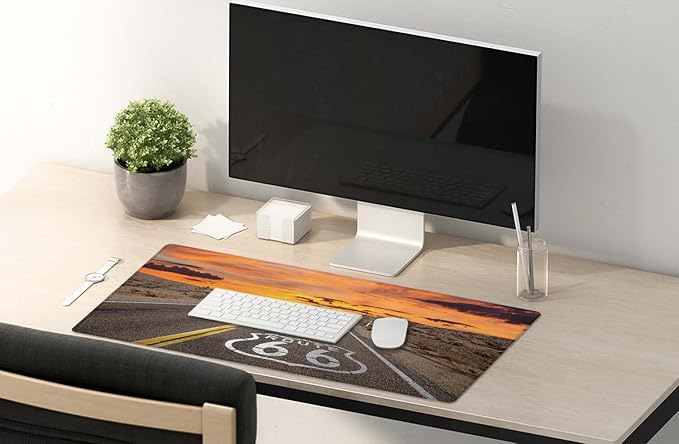 SSOIU Large Mouse Pad, Full Desk XXL Extended Gaming Mouse Pad 35.5" X 15.7", Waterproof Desk Mat Stitched Edges, Non-Slip Laptop Computer Keyboard Mousepad for Office and Home, Famous US Route 66