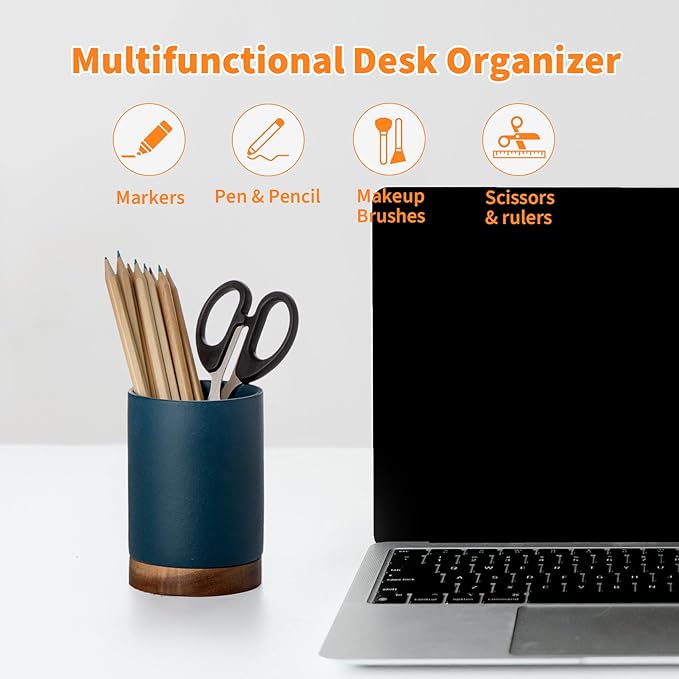 Pen Holder for Desk, Ceramic Pencil Organizer & Makeup Brush Holder, Office Decor and Desk Accessories，Perfect Office Organization,Teacher Supplies(Royal Blue, Set / 2)