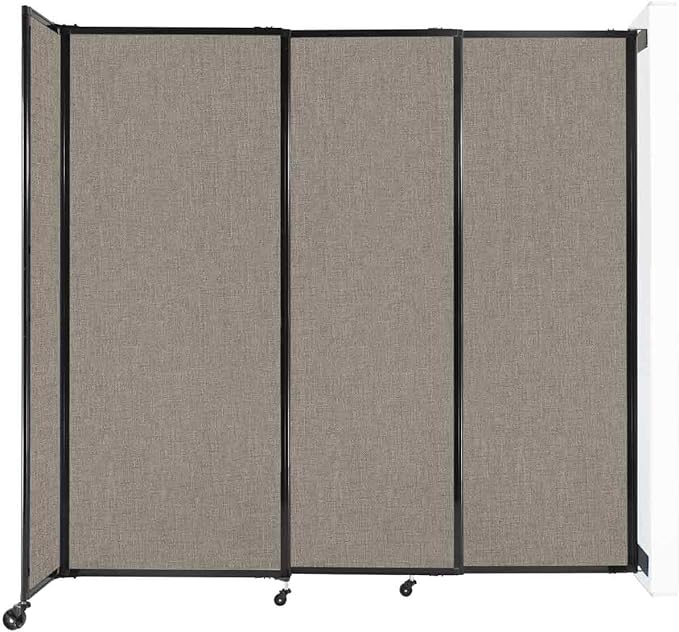 Wall-Mounted Sliding StraightWall Room Divider | Adjustable Widths | Locking Wheels | Room Separator | Up to 7'2" Wide x 6'10" Tall Warm Pebble Fabric Panels