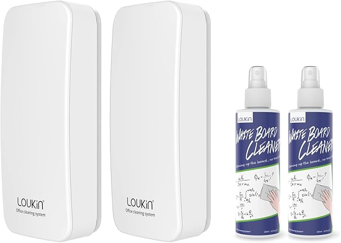 loukin 2 Pack Magnetic Dry Erase Eraser, Whiteboard Eraser, Glass Board Remover, 3.4 fl oz Whiteboard Cleaner * 2 Included, for Classroom, Home and Office Use (White)