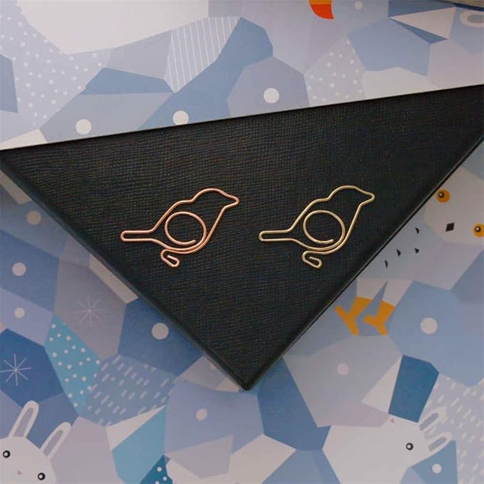 OWLFAVO 30pcs Bird Shape Paper Clips with Clear Box, Rose Gold and Yellow Gold, Funny Cute Paperclips Bookmarks Planner Clips for Fun Office Supplies School Gifts Wedding Decoration …