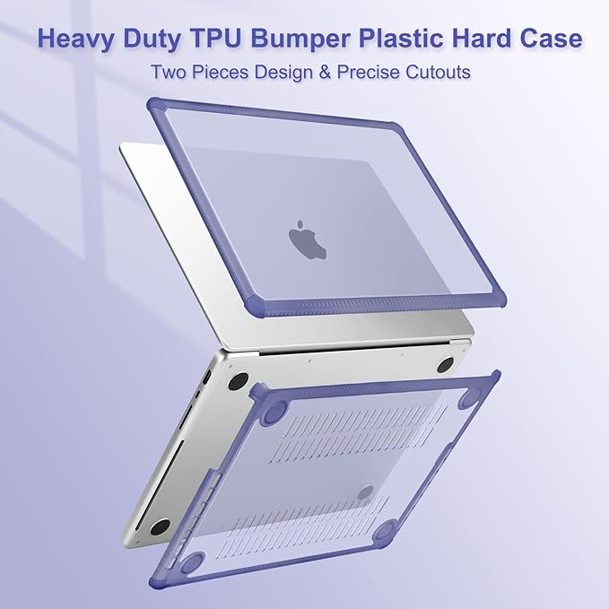 MOSISO Compatible with MacBook Pro 13 inch Case M2 2025-2016 A2338 M1 A2251 A2289 A2159 A1989 A1708 A1706, Anti-Cracking Heavy Duty Plastic TPU Bumper Hard Case&Keyboard Skin&Screen Film,Lavender Gray