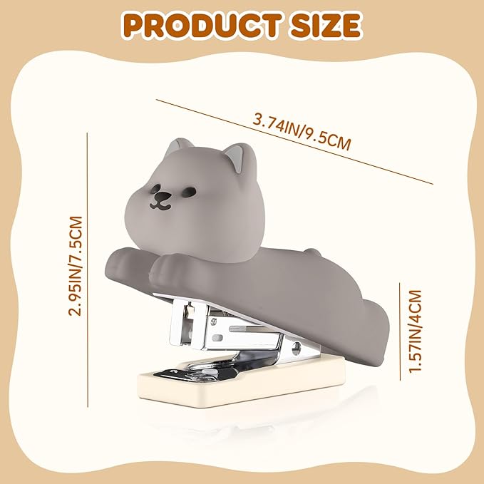 Honagu Mini Cute Animal Stapler with Staples, Cartoon Stereoscopic Silicone (PVC) Stapler, Labor-Saving Office Supplies for Students Kids (Gray Puppy)