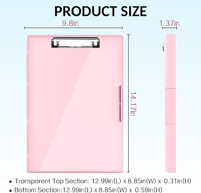 Sooez Clipboard with Storage, Heavy Duty Cleaview Clip Boards 8.5x11 with Dual Storage, Dry Erase Plastic Nursing Clipboard, High Capacity Clipboards Folder for Teacher Nurse, School & Office Supplies