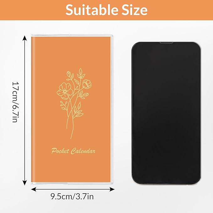 Pocket Calendar 2026-2027, Orange 2026-2027 Monthly Planner - 3.7" x 6.7" - Runs from January 2026 Until December 2027, 2026 Pocket Planner with PVC Cover for Home, School, Office Supplies