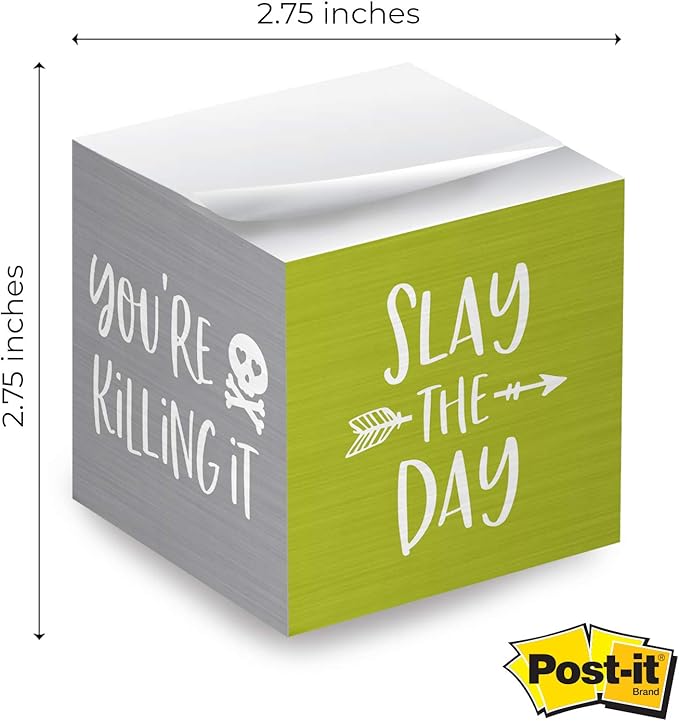 Motivational Sticky Note Cube / 600 Sheets / 2.75" Memo Block Printed on 4 Sides/Bright Empowering Messages