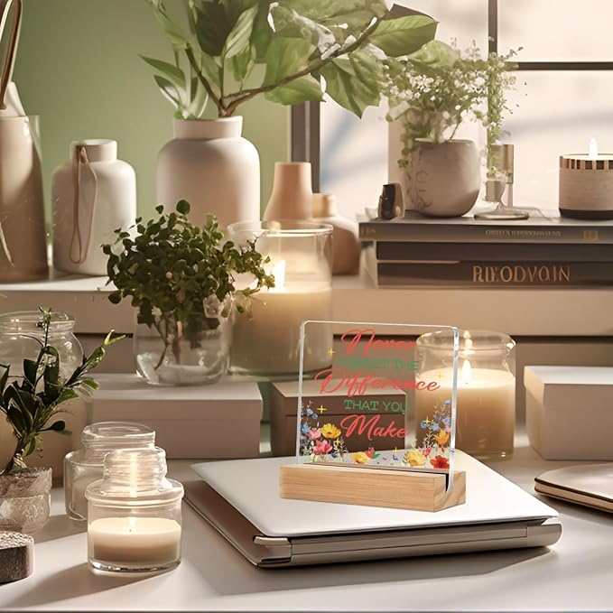 Inspirational Gifts Acrylic Sign with Wood Stand, Thank You Gifts for Women Boss Coworkers Bedroom Office Living Room Desk Cubicle Table Shelf Decor, Farewell Retirement Gifts for Women Coworker