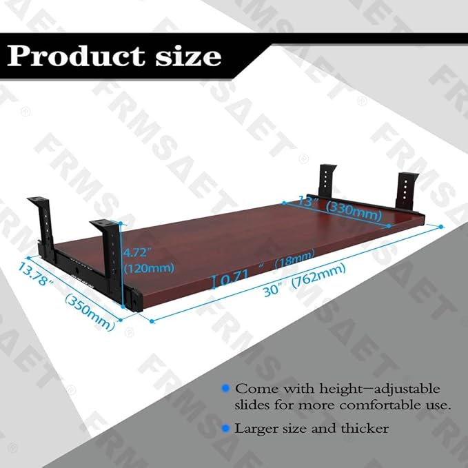 FRMSAET Furniture Accessories Office Product Suits Hardware 20/24/30 inches Keyboard Drawer Tray Wood Holder Under Desk Adjustable Height Platform. (30 inches, Mahogany)