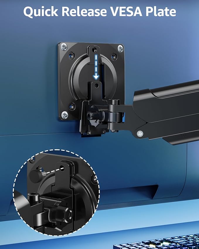 Single Monitor Mount for 32 27 24 22 inch Screen, Gas Spring Arm Holds 4.4-22 lbs, Monitor Desk Mount, Gaming & Home Office Use, VESA 75x75mm & 100x100mm, Freelift Pro Black