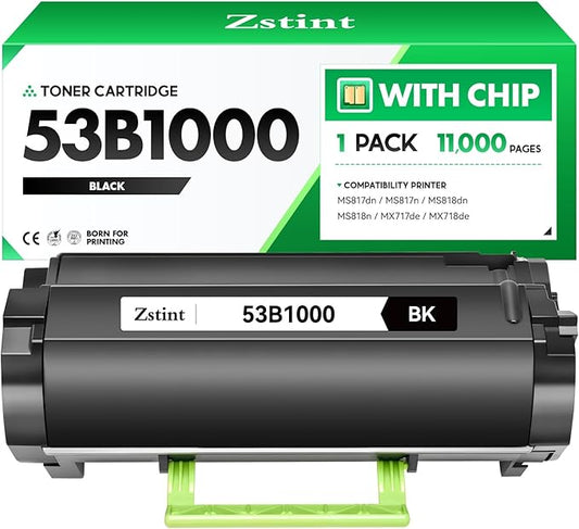 53B1000 Black Toner Cartridge with chip 1-Pack High Yield Replacement for Lexmark 53B1000 53B1H00 Toner Compatible with Lexmark MS817dn MS817n MS818dn MS818n MX717de MX718de Laser Printer Ink Copier