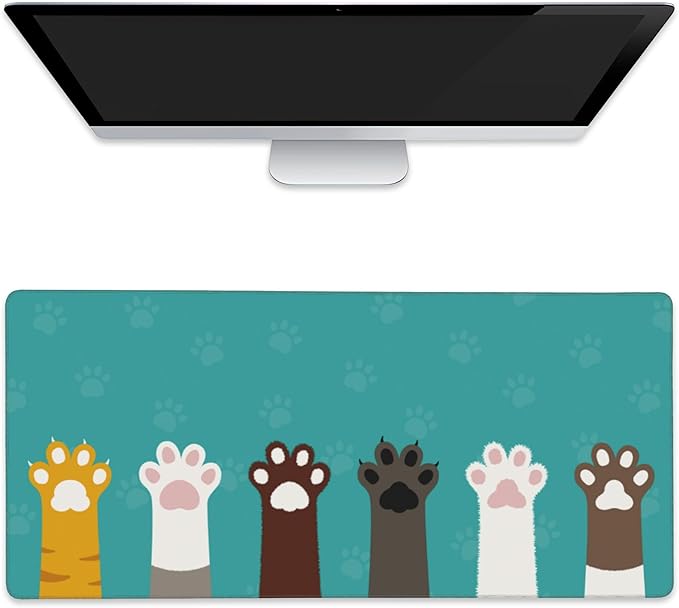 Extended Gaming Mouse Pad Cute Cat Paws Large Mousepad with Stitched Edges,Anti-Slip Rubber Base Keyboard Mouse Mat Desk Pad for Gaming Home Office 35.4 x 15.7 inches