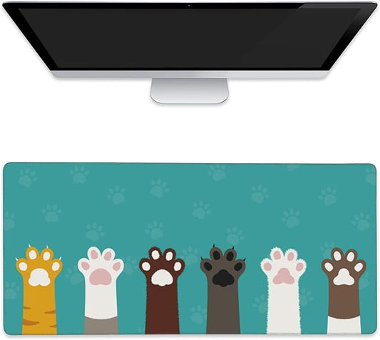 Extended Gaming Mouse Pad Cute Cat Paws Large Mousepad with Stitched Edges,Anti-Slip Rubber Base Keyboard Mouse Mat Desk Pad for Gaming Home Office 35.4 x 15.7 inches