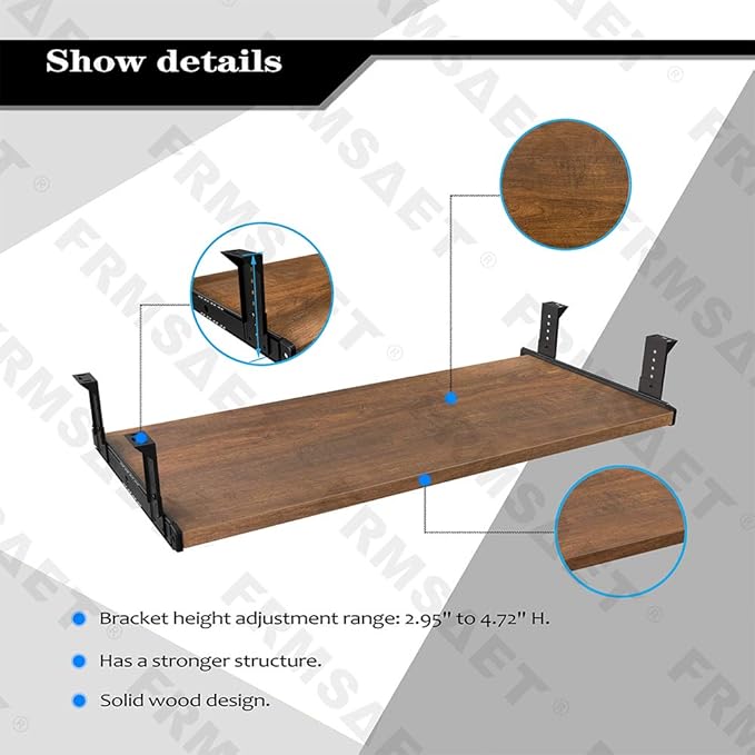 FRMSAET Furniture Accessories Office Product Suits Hardware 20/24/30 inches Keyboard Drawer Tray Wood Holder Under Desk Adjustable Height Platform. (24 inches, Brown)