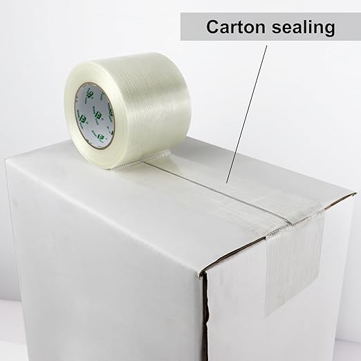 BOMEI PACK Wide Strapping Tape, 4Inch Heavy Duty Reinforced Packing Tape, Fiberglass Filament 60yds 5.5Mil