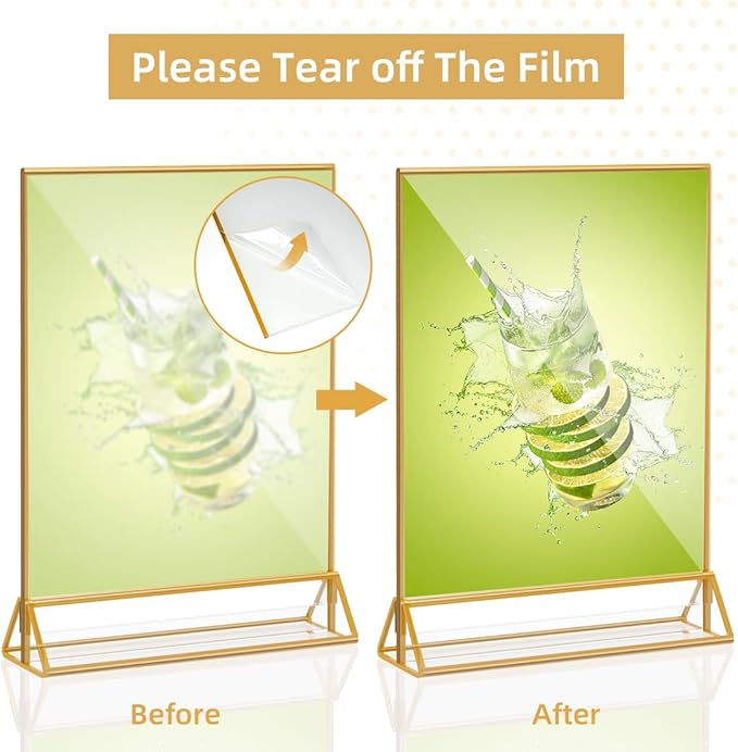 Acrylic Sign Holder 8.5X11 Double Sided Clear Display Stand, Gold Plastic Display Stand for Home Office Shop Restaurant (4pcs)
