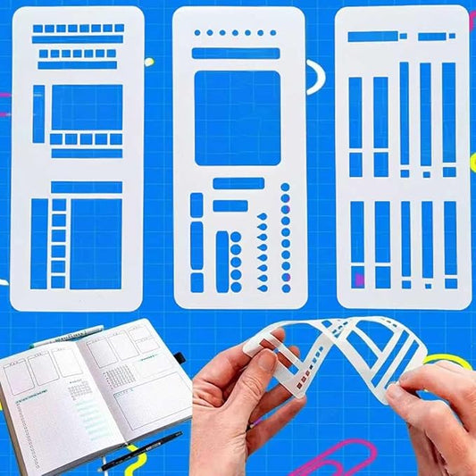 Handmade Flexible Record Template, Planner Stencil Set Compatible with Coils Discs and Rings, Flexible Drawing and Checklist Templates, Set of 3 Pack (B)