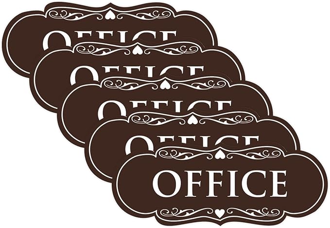 All Quality Designer Office Sign | Easy Installation - Dark Brown - Small (5 Pack)