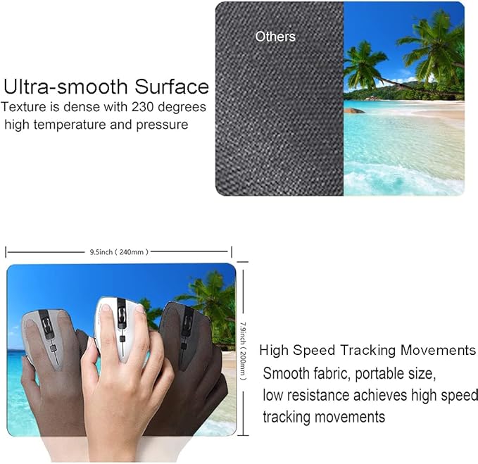 Hokafenle Mouse Pad, Square Beach Style Anti-Slip Rubber Mousepad for Gaming Office Laptop Computer PC Men Women Kids, Cute Custom Pattern, Beach and Coconut Trees Design