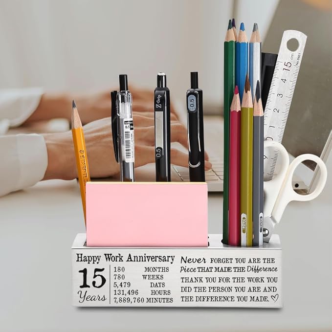 FOKCBOCM 15 year Work Anniversary Plaque gifts for Employee, Appreciation gifts for Coworkers Staff, 15 year Work Anniversary for Her Him, Happy Work Anniversary Office Pencil Holders-DS100