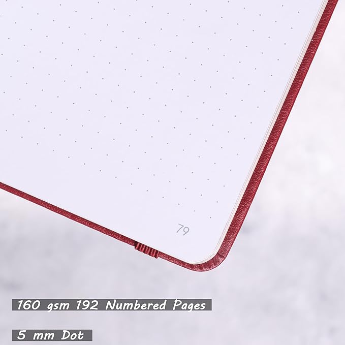 TIEFOSSI A5 Dotted Notebook, 160gsm Thick Paper, Hardcover Dot Grid Journals for Women Men, 192 Numbered Pages, Ideal for Personal Use, Goals, Organization