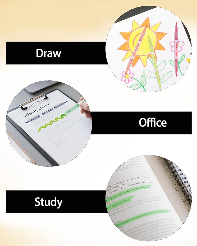 24PCS Pastel Highlighters Pens Set, Double-Ended Colourful Highlighters,Broad and Fine Point Tips, Highlighter Marker Pens for Writing Drawing Office School Supplies Stationery