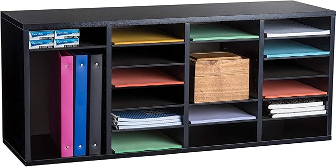AdirOffice Wooden Adjustable Literature Organizer, 24 Compartment Office Mailbox, or Classroom Literature Organizer, Black