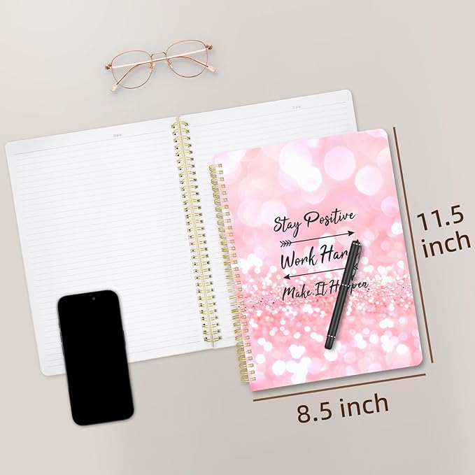 Cute Spiral Notebook journal A4 Aesthetic Pretty Design for Women Girls Kawaii with Pocket, 8.5 x 11 inch, Lined, Positive