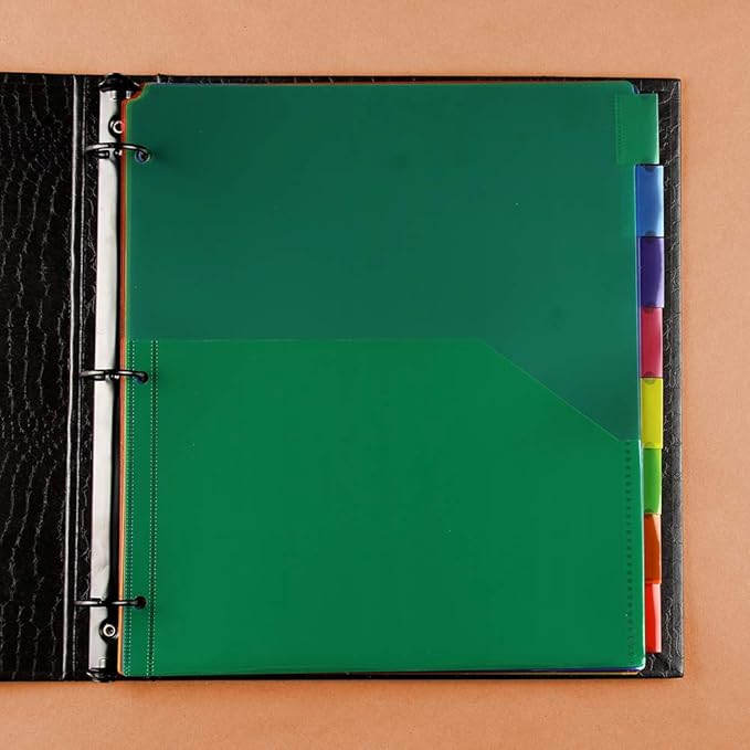 JAM PAPER Plastic Index 8-Tab Dividers w/Double Pockets - 9 3/4 x 11 1/2 - Assorted Multi-Color - 6 Packs of 8 Tabs/Set