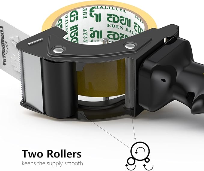 Rapid-Replace Packing Tape Dispenser Gun with Extra Blade, 2IN(50mm) Lightweight Ergonomic Industrial Handheld Heavy Duty Tape Cutter for Carton, Packaging and Box Sealing, Black