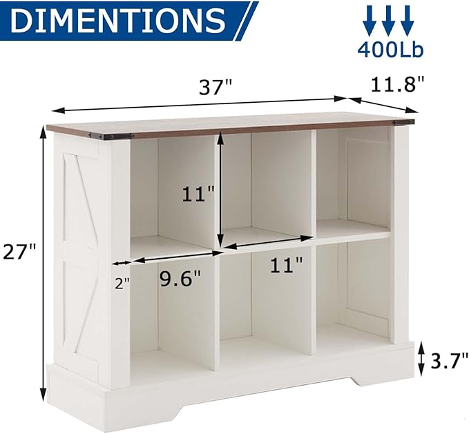 6 Cube Storage Organizer, 2 Tier Bookshelf for Living Room, Farmhouse Bookcase with Led, Kids Toy Storage Cabinet, Wall Cubby Shelves for Home Decor, Wood Display Cabinet for Bedroom, White