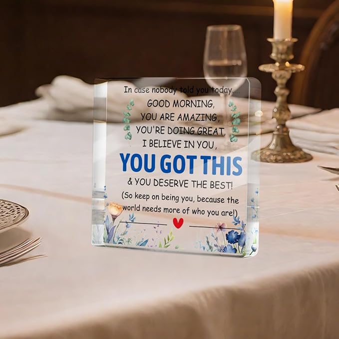 Appreciation Gifts for Women Men Friends, Motivational Reminder Quotes Desk Acrylic Sign, Boho Floral Desk Decorative Signs for Table Top Cubicle Room