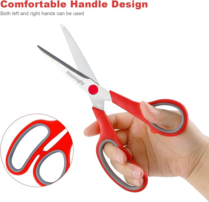 Scissors, Hnncugty 8" Scissors All Purpose Bulk Set of 6-Pack, Sharp Shears for Office Home Craft Sewing Fabric, High/Middle School Supplies Student Teacher Supplies, Comfort Grip Right/Left Handed