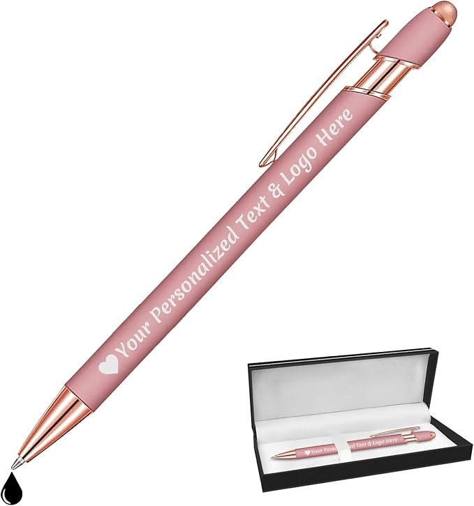 STREADVE Personalized Custom Pens Engraved Writing Pen with Name Logo, Customized Promotional Items Stylus Pen Gifts for Women Realtor Nurse Wedding Business, Rose Gold