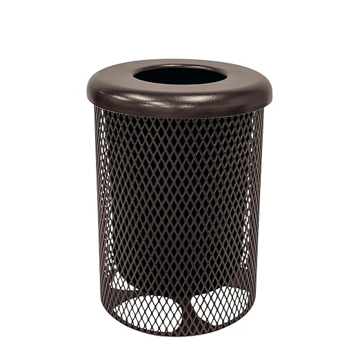 RFT-BRW Heavy Duty 32 Gallon Round Trash Receptacle, Liner Included, Brown with Flat Top Lid, Made in America