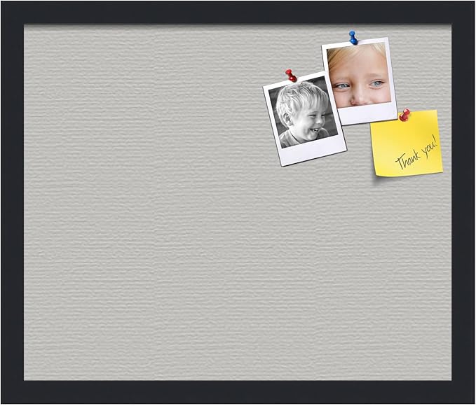 PinPix 18x15 Inch Cork Bulletin Board. This Decorative Framed Pin Board Comes with Light Stone Design and a Satin Black Frame. Ideal for Home Office Decor or Message Board (PinPix-1809)