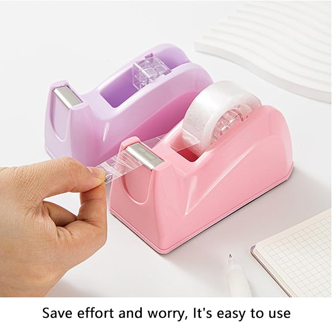 Basics Desktop Tape Dispenser, Office Desk Tape Dispenser, Heavy Duty Desk Accessories Office Tape Dispensers, Weighted Non-Skid Base,Ideal for Home, Office, School, or Business (Purple)