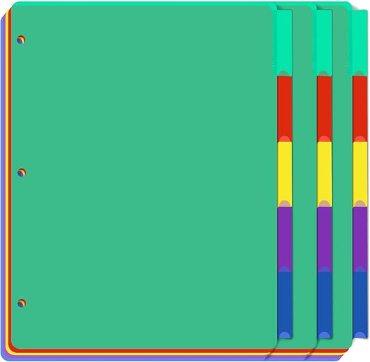 Darice 5-Tab Plastic Dividers 15 Pcs - Binder Dividers with Tabs - Multicolored Plastic Divider for 3 Ring Binder - File Organization – Ideal for Office, Back to School Supplies