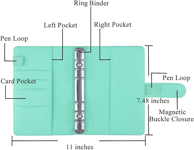 Antner A6 Budget Binder with Zipper Cash Envelopes for Money Organizer & Budgeting, PU Budget Planner Money Saving Binder with Cash Stuffing Envelopes & Labels for Home Office Travel, Light Green