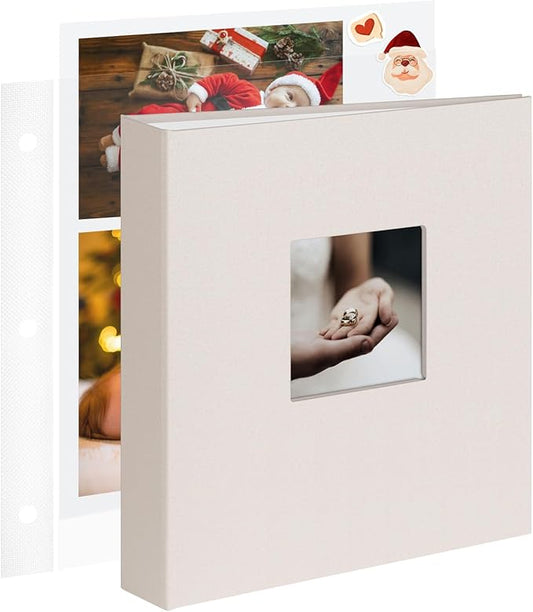 8.5x11 Inch Large 3 Ring DIY Scrapbook Photo Album with 30 Plastic Sleeves 60 Pages Blank Scrapbooks, 8.5 x 11 Scrap Book Albums for Baby Travel Wedding Graduation kids (Beige)