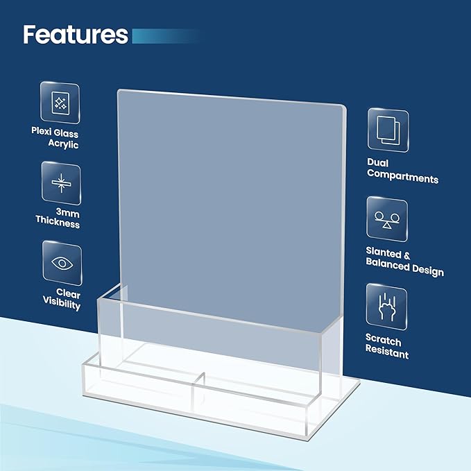 6 Pack Acrylic Brochure Holder 8.5x11 , Clear Brochure Display Stand with Acrylic And Business Card Holder, Plastic Flyer Display Stand for Magazine, Pamphlet, Booklets, Menu, Journals