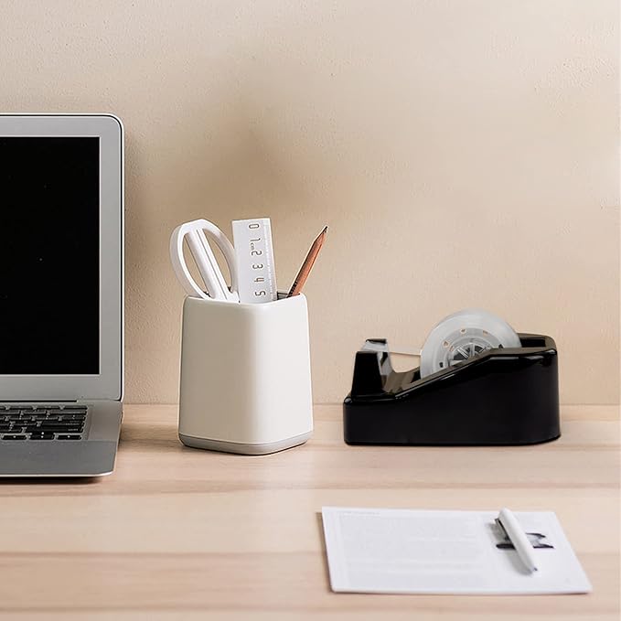 2Pcs Desktop Tape Dispenser Adhesive Roll Holder with Weighted Nonskid Base, Black (Tape not Included)