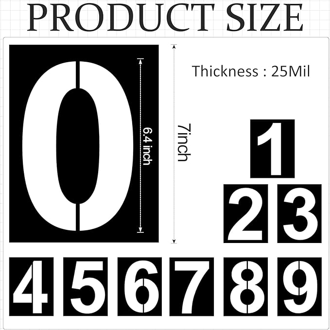7 Inch Plastic Number Stencils - Reusable Digital Painting Templates for Cake Stencil Address Painting