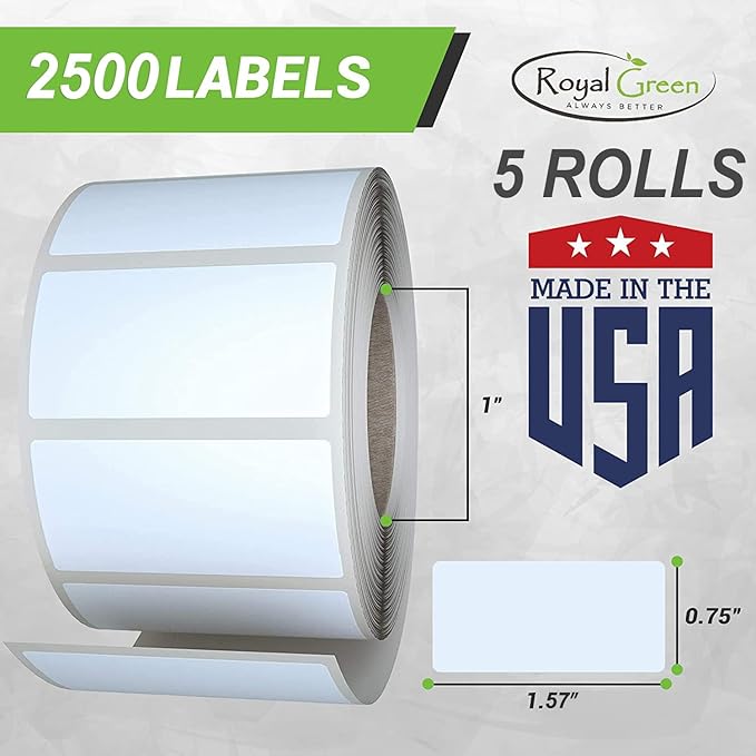 Purple Sticker Label Rolls 1.57" x 0.75", 5 Rolls- 2500-Pack, Rectangular Easy Write Labels 40mmx19mm by Royal Green